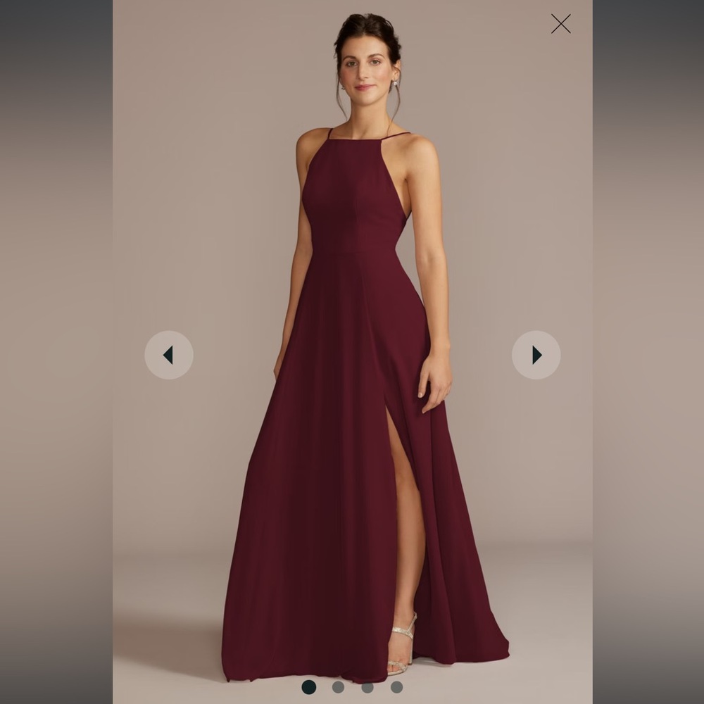 David’s Bridal - Chiffon High-Neck A-Line Dress, Size 12 Wine